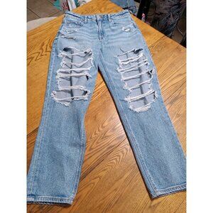 AMERICAN EAGLE Jeans Womens 10 BLUE MOM  Distressed Holes Preowned Street Wear